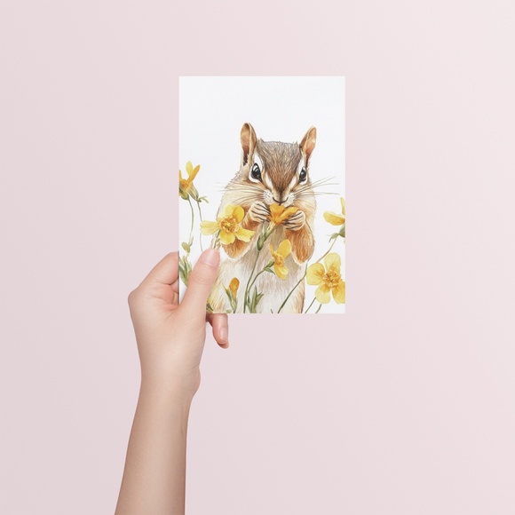 Watercolor Floral Chipmunk Portrait Wall Art Illustration Print Poster Unframed - Picture 6 of 9